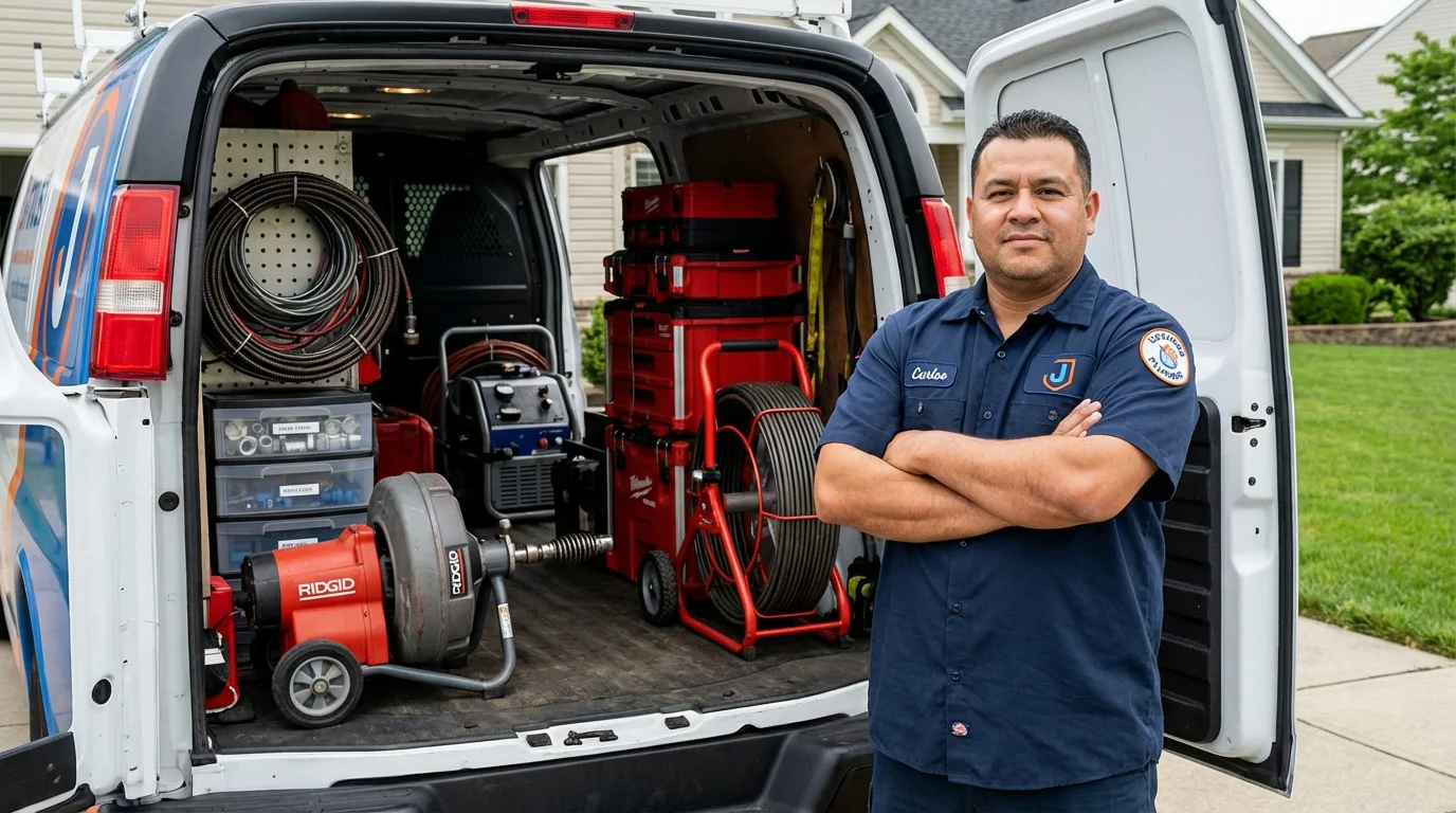 Professional drain cleaning equipment and Johns Plumbing LLC plumber in Biddeford