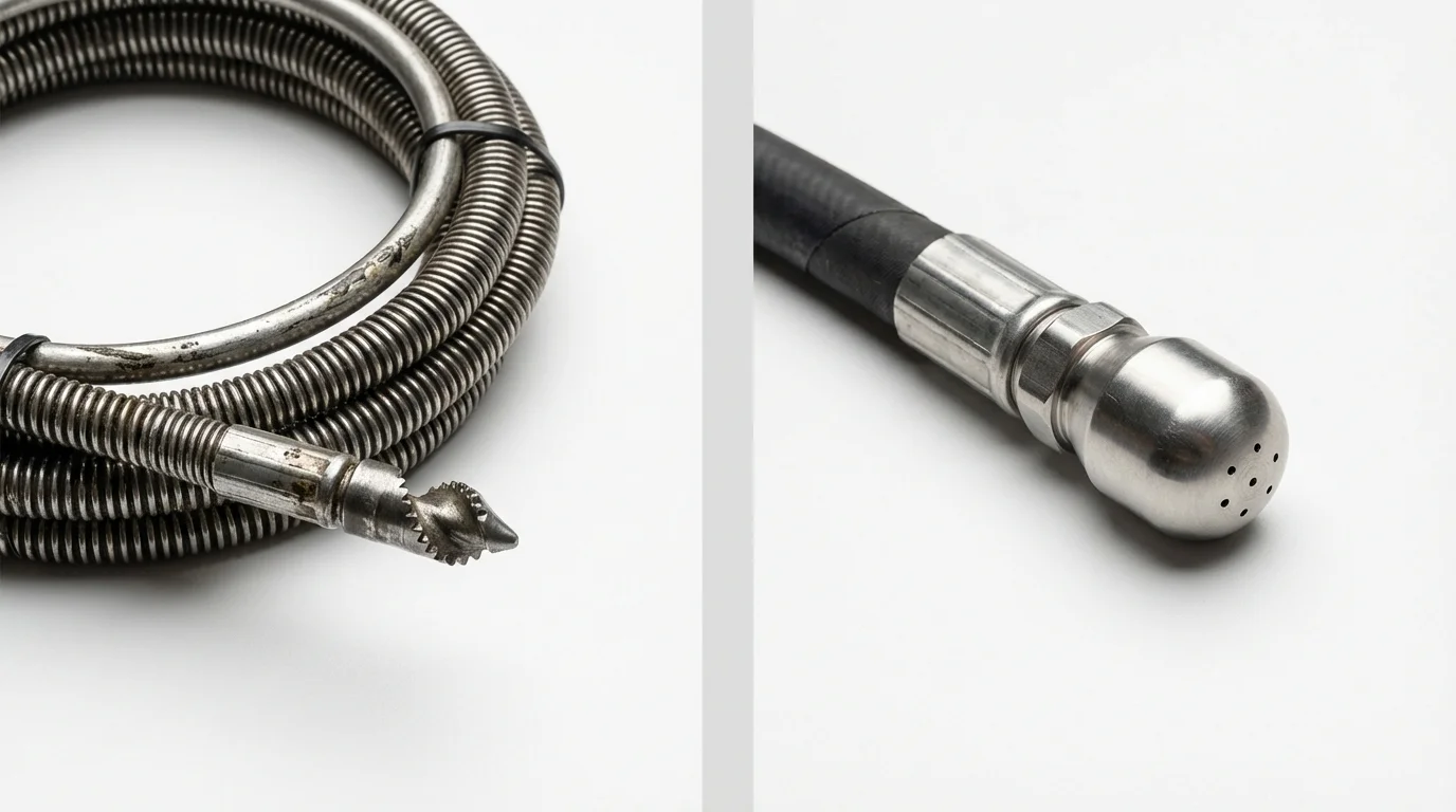 Drain snake cable and hydro jetting nozzle used for drain cleaning in Biddeford, ME